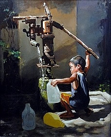 Maleri, Boy at work av Harry Ahn.